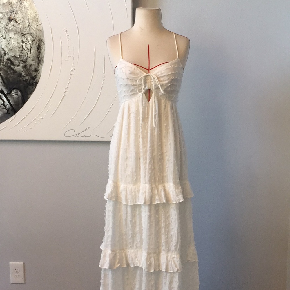 UO Issa Tiered Ruffle Tie-Back Maxi Dress